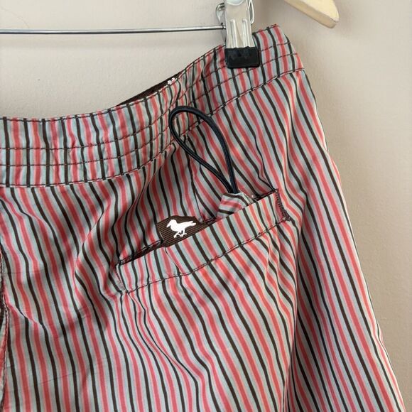Men’s Reversible Swim Shorts, Size 34, Brown Striped / Pink Bird Print - Picture 5 of 11